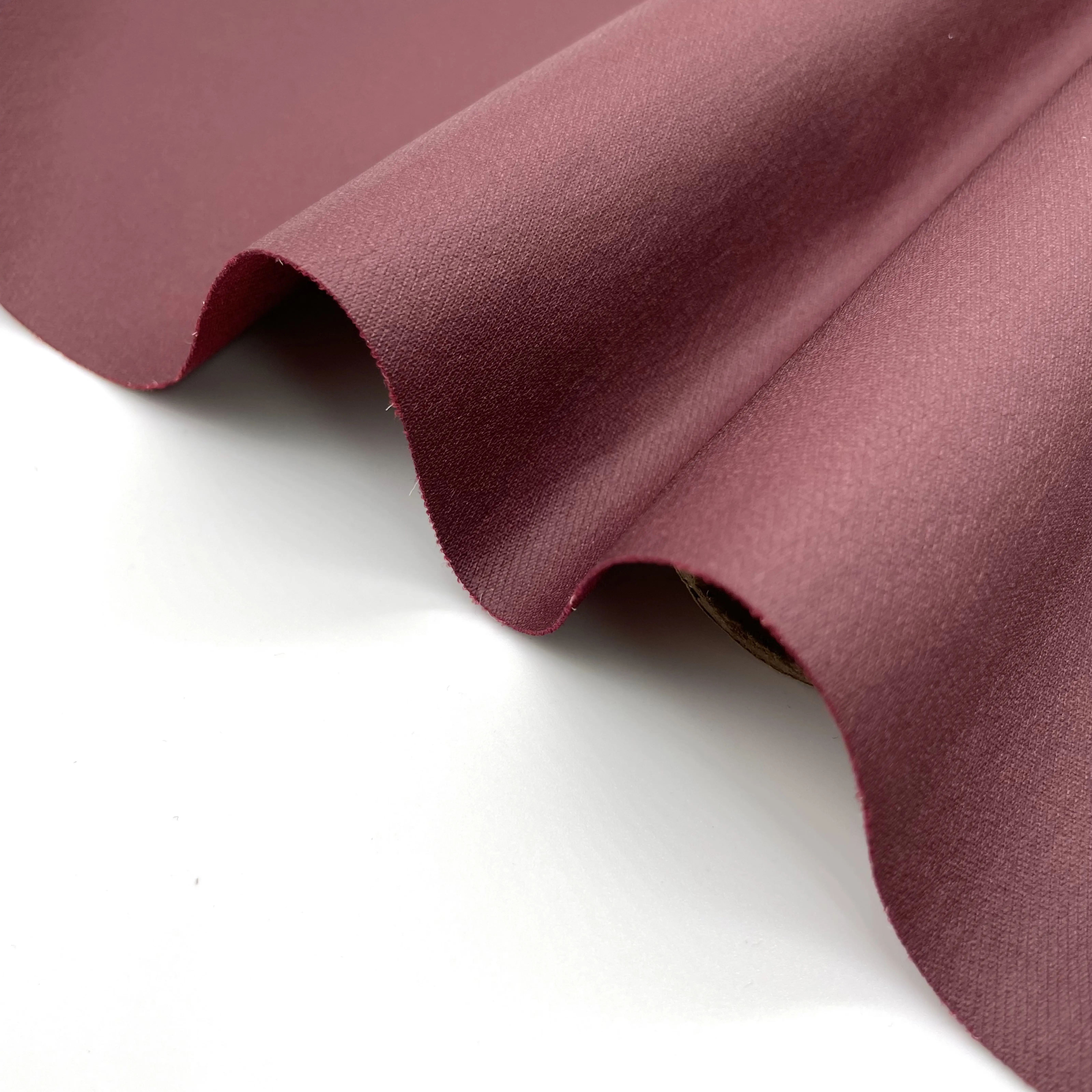 HONGXIN Burgundy Dress Pants Solid Color Rayon Nylon Spandex Chunky PU Faux Leather Fabric