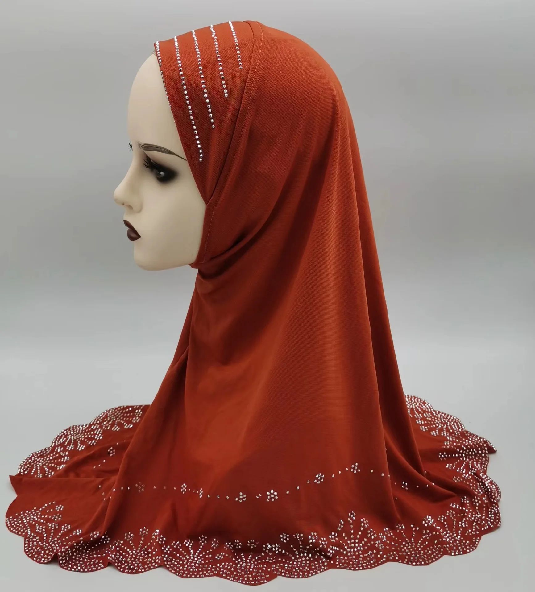 Luxury Shiny rhinestone instant elastic headscarf Malaysian Muslim Crystal hemp Jersey Hijab sarima hijab