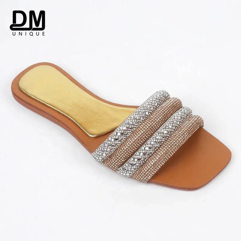 DM Rhinestone Slides Summer Custom Logo Women Slide sandal for Women