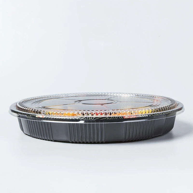 To go round japanese disposable takeaway tray fast food plastic circle platter container party sushi trays with lid