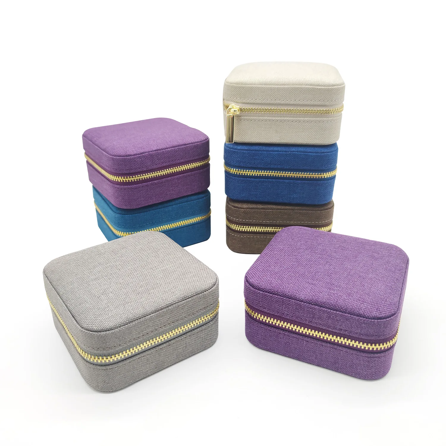 Linen Small Jewelry Box, Travel Mini Organizer Portable Display Storage Case for Rings Earrings Necklace