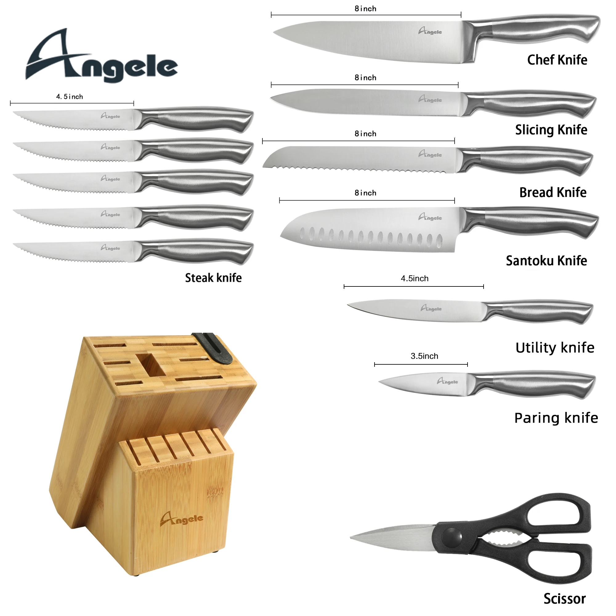 2023 Top Selling Kitchen Knife Set with Bamboo Block Luxury Knife Set