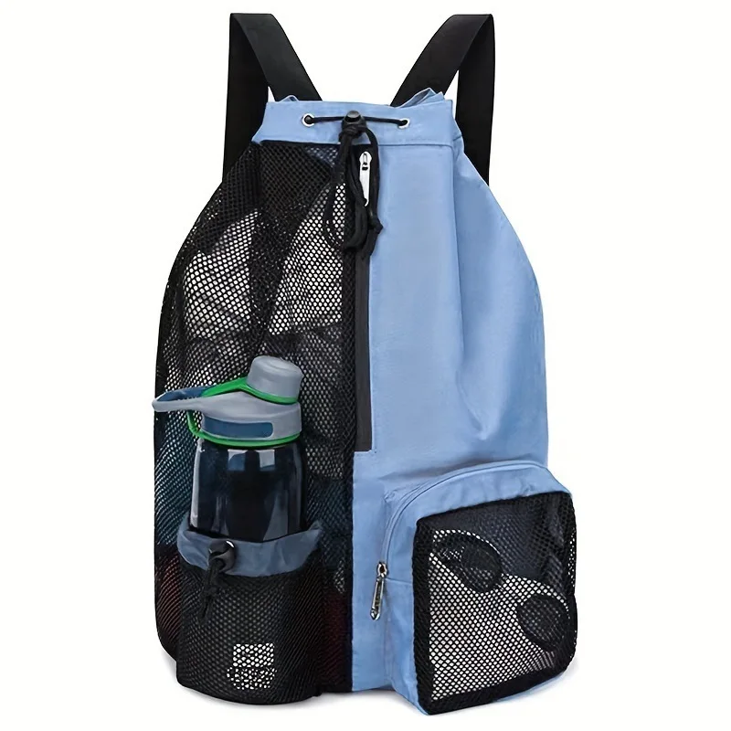 Customized Mesh Gym Bag Sports Beach Backpack Men Women Summer Swim Net Drawstring Backpacks with Wet Pockets for Outdoor Hiking