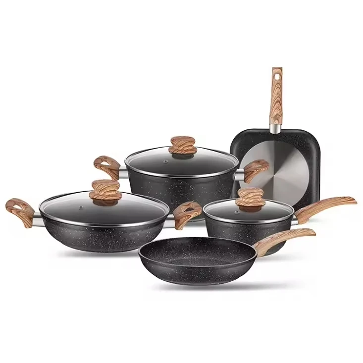 Hot Sale Forged Aluminium Casserole Granite Pot Non Stick Cookware Sets For Home Kitchen Restaurant Cooking