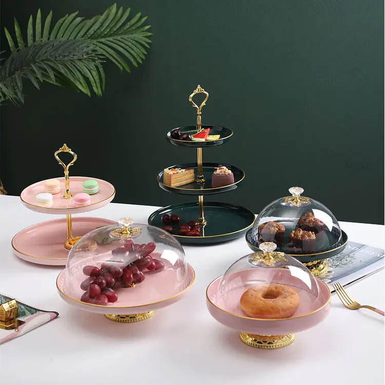 Modern Style Cake Tray Party Decoration Round Plate 2-layer Fruit Tray Wedding Service Platter Candy Plate