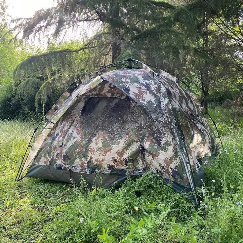 Large Camo Tent for Outdoor Camping Waterproof Canvas Automatic Structure One Bedroom for 2-4 People Camping Equipment