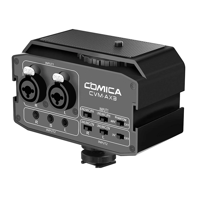 COMICA CVM-AX3 XLR/6.35mm/3.5mm (2-Groups)Port Camera Mixer Microphone Audio Mixer for Canon Nikon Sony Panasonic DSLR Camera