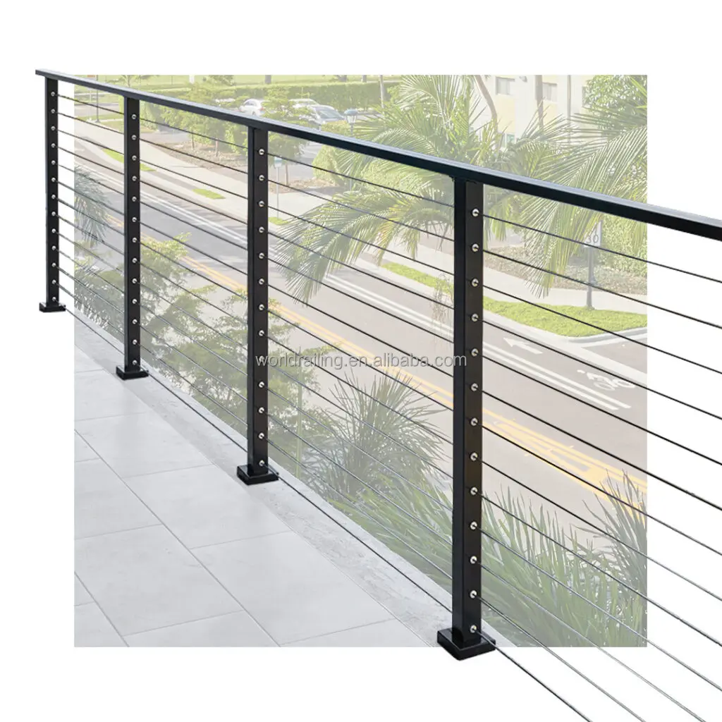 YL easy to install Wire rope balustrade post mounted on top of black surface