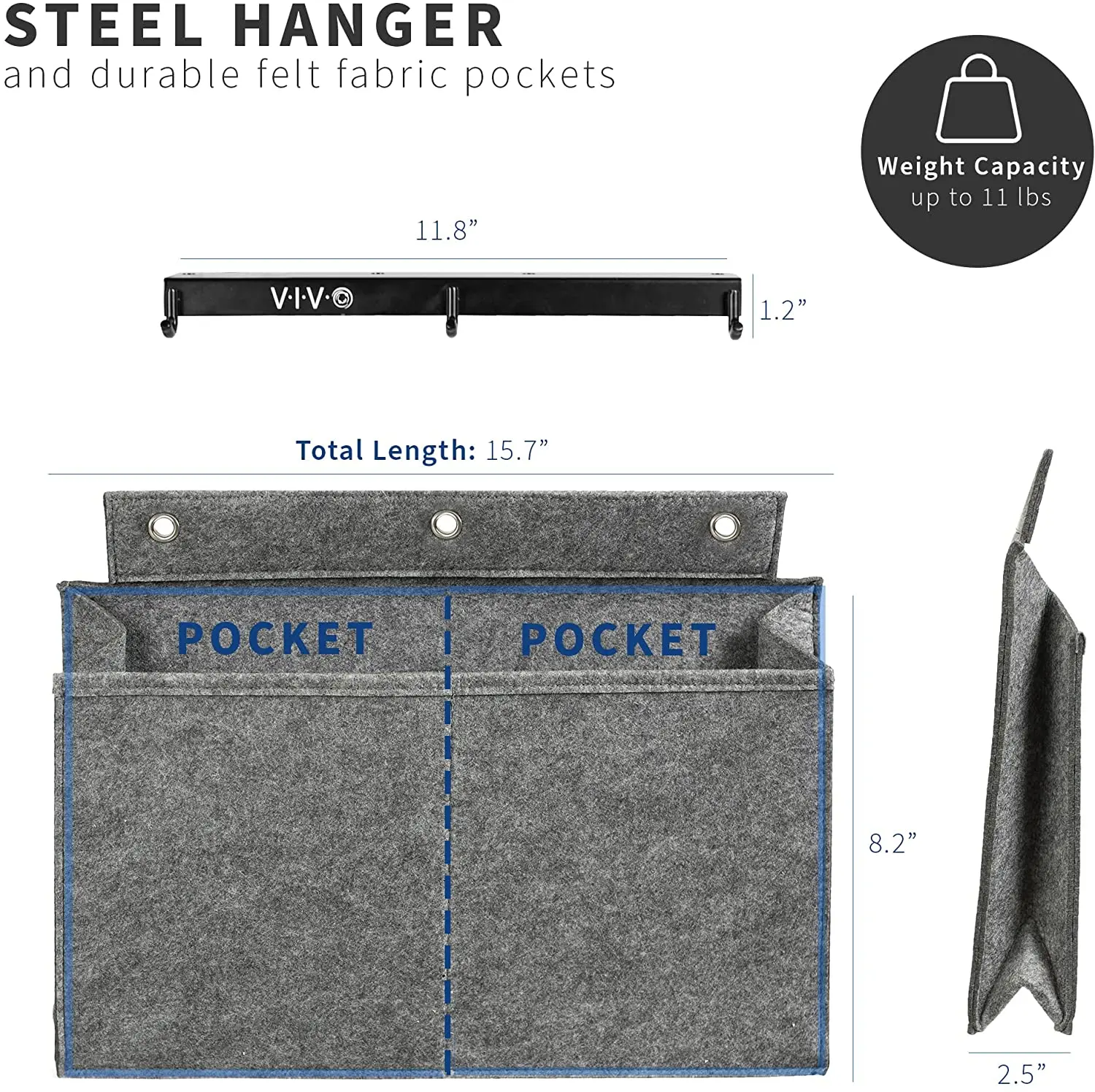 Table Hanging Bag Pouch for Office Workstation Organizer 2 Pocket Sections Side Storage Pocket for Desk