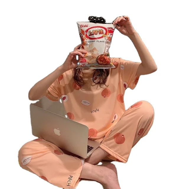 Woman pajamas summer women nightwear lady pajamas  spring autumn short sleeves long pants pajamas cute design