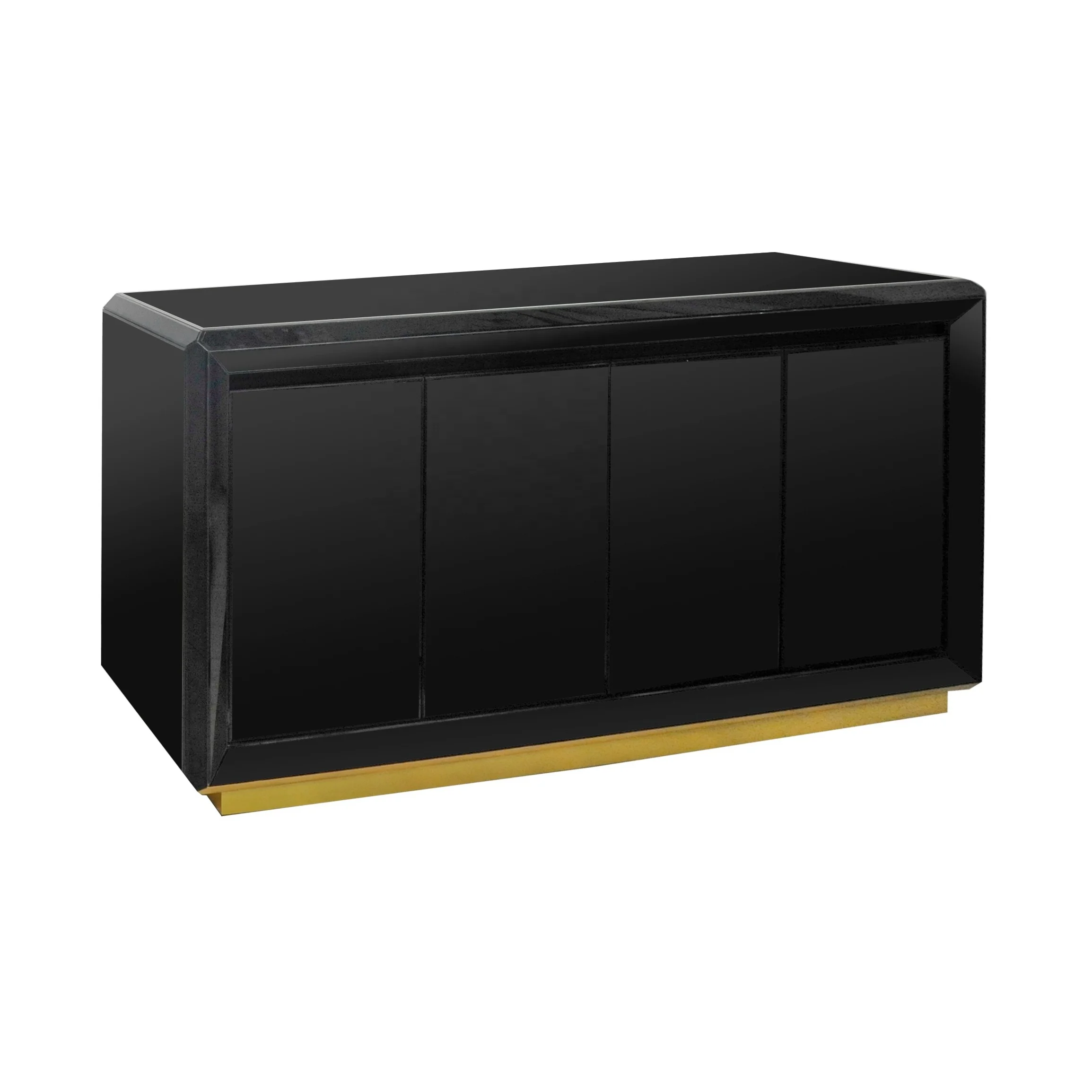 GuanYe Wooden black painted Black oil mirror console Sideboard Cabinet 3 door with magnetic touch Sideboard Buffet