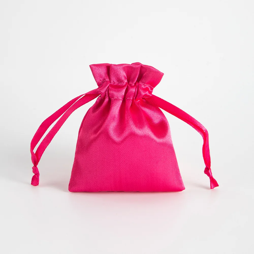 Custom Logo Printed Pink Satin Bag For Perfume Jewelry Packaging Luxury Hair Silk Pouch