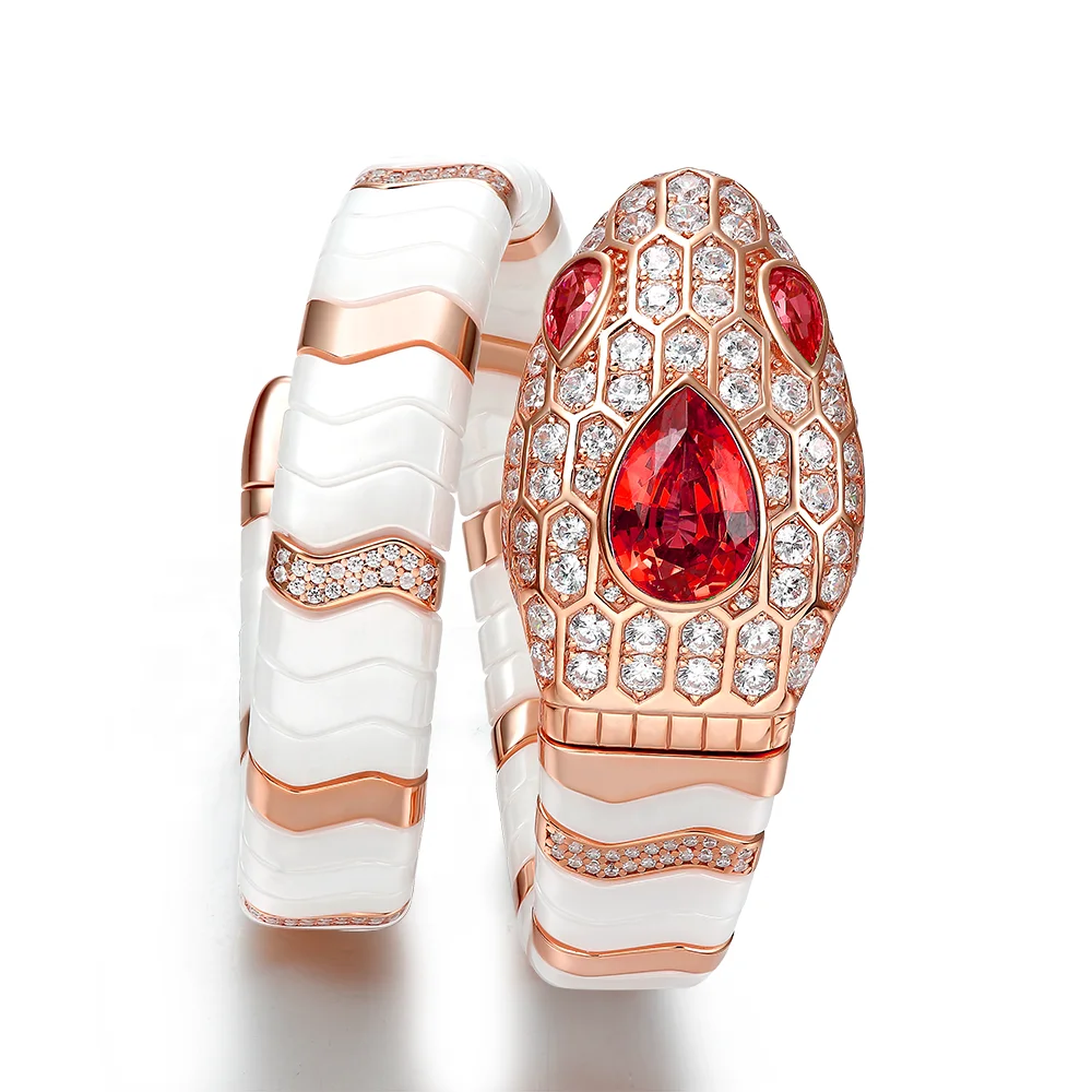 Factory Wholesale Silver Jewelry Hiphop Snake Screw Bangle Bracelet Lab Grown Ruby Bangle For Women Girls