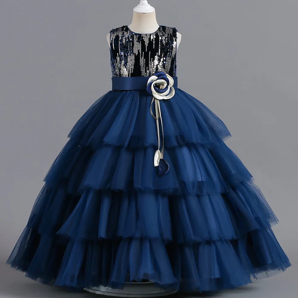 duoyingbao High Quality Fast Delivery Children Party Clothing Long Flower Formal Dress