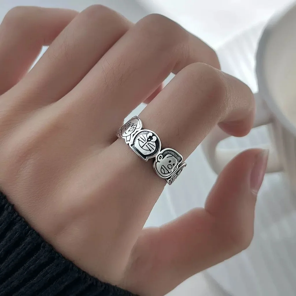 New Trendy Cute Doraemon Opening Ring for Women Men Personality Japanese Anime Character Adjustable Rings Unisex Jewelry