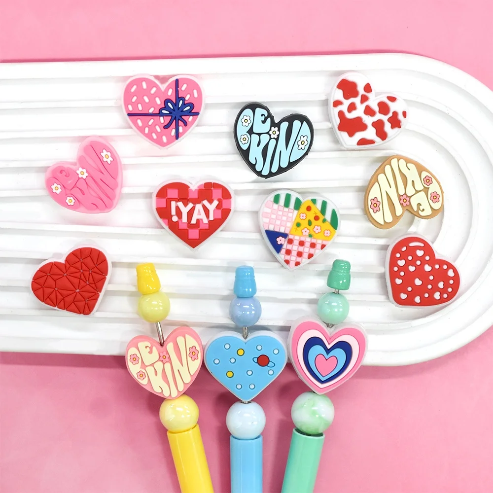 Cute Colorful Love Heart Focal Beads for pens Wholesale Red Focal Beads for Diy Keychain Necklace