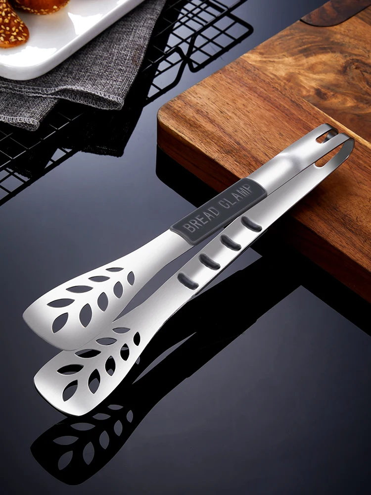 
Kitchen Heat Resistance Silicone BBQ Bread Salad Grill Stainless Steel Food Tongs 