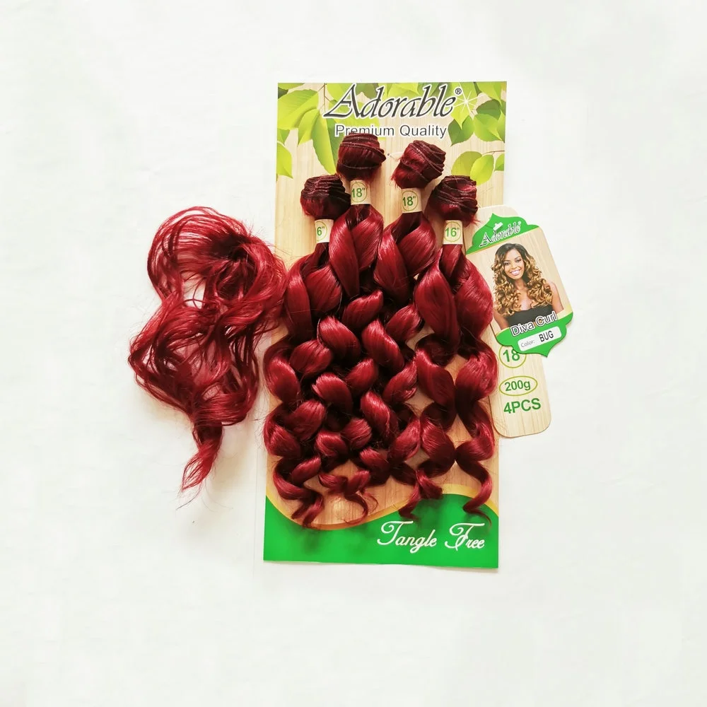 Оптовая продажа, пряди синтетических волос super diva curl, пряди красных волос в упаковке с бесплатной бахромой, один пакет для одного волоса