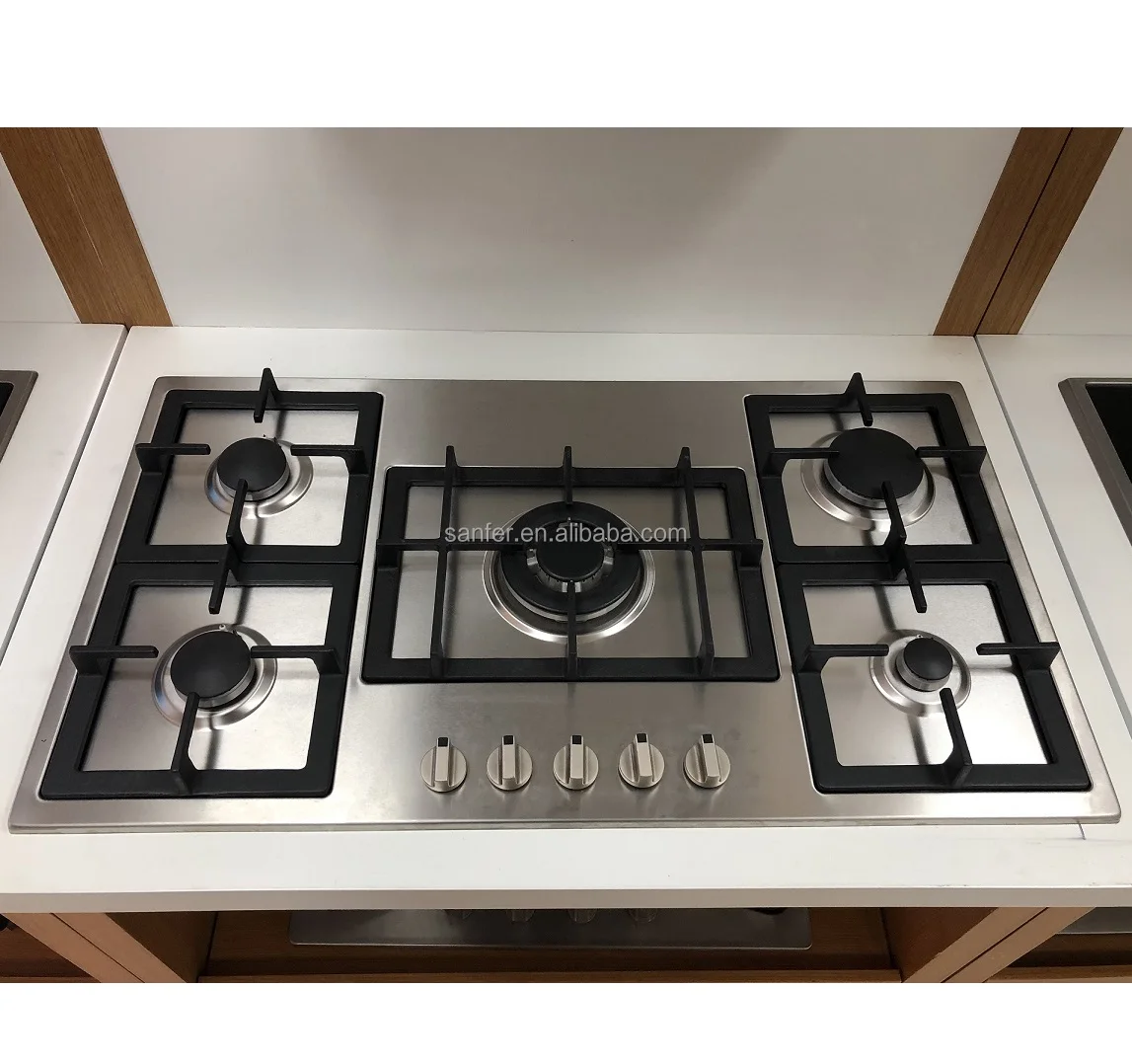 Cast Iron Pan Supports Built-in Stainless Steel High Quality Gas Hob With 5 Burners