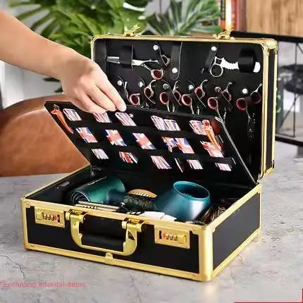 Hairdressing Gold Toolbox Special Aluminum Alloy Password Lock Large Capacity Briefcase Storage Hairdresser Barber Box