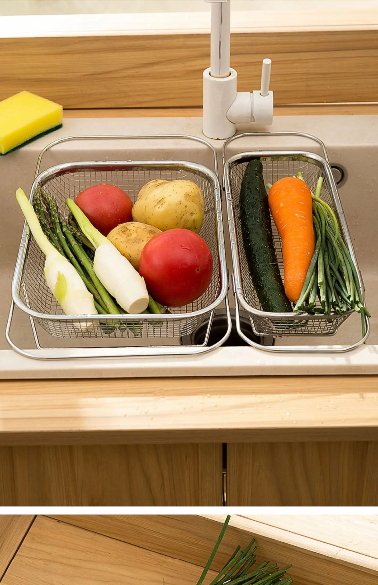 Retractable Stainless Steel Drain Basket Dishwashing Kitchen Organizer Sink Rack with Fruit Vegetable Filter Basket Holder