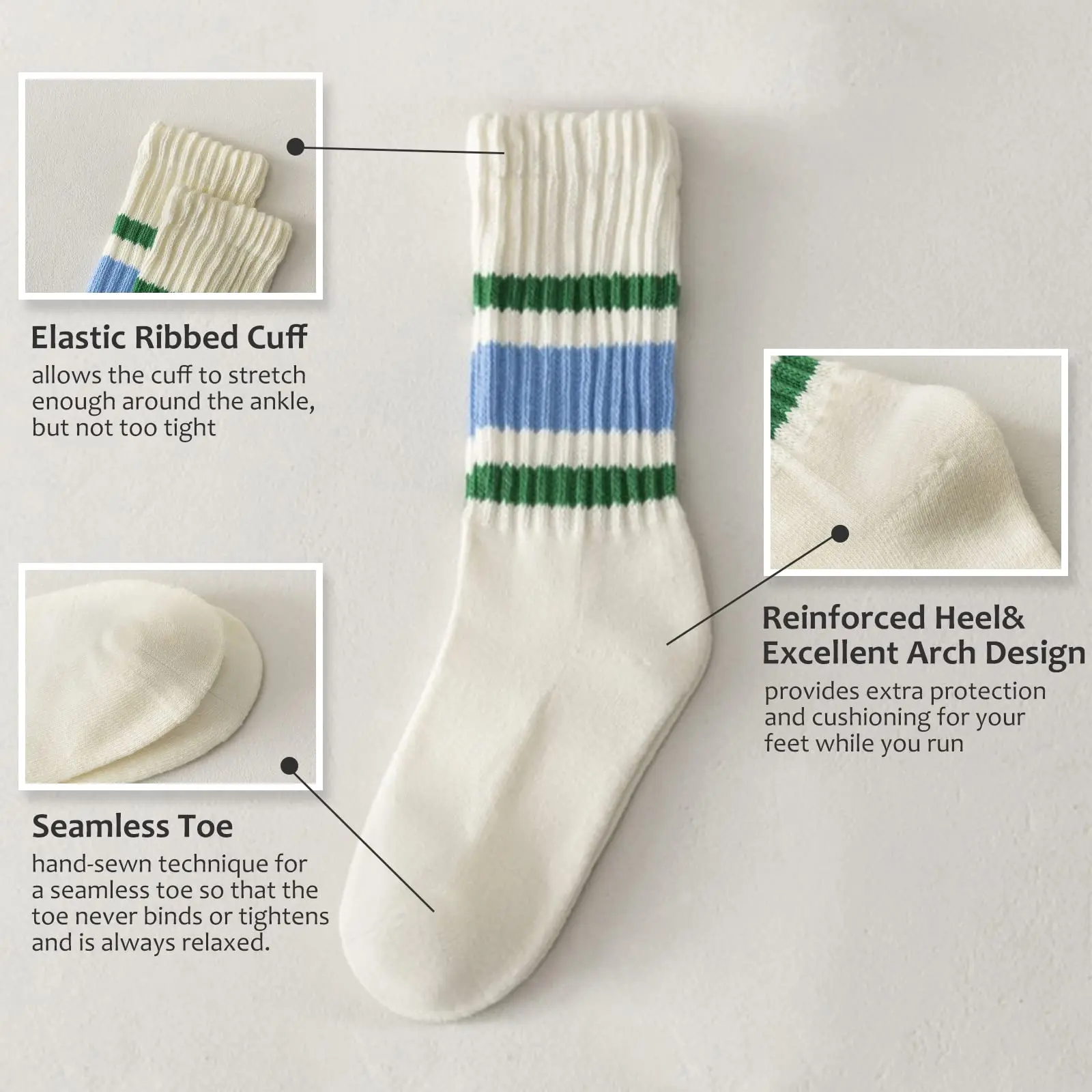 Novelty Socks Women Men Striped Retro Ribbed Loose Slouch Crew Socks Custom Sporty Calf Casual Cotton Socks