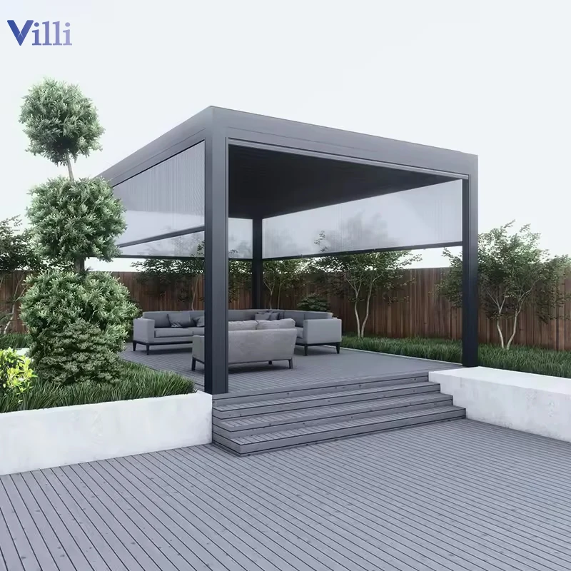 Pergola Aluminium Outdoor 3x3 Design Open Sunshade Shutter Louver Roof Electric Canopy Gazebo Glass Pergola