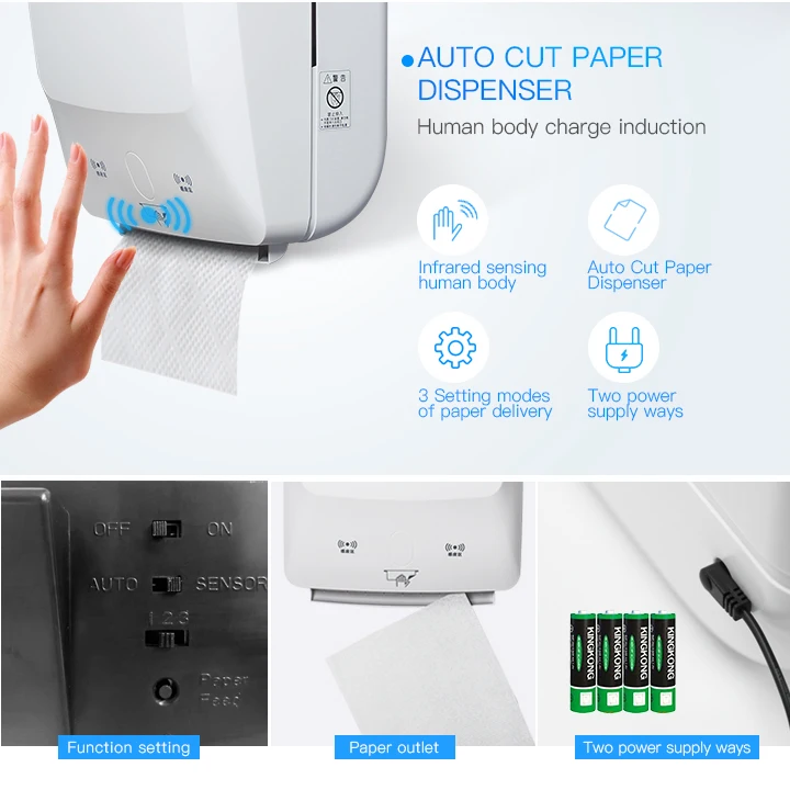 Wall mounted ABS plastic white black toilet automatic sensor paper tissue dispenser