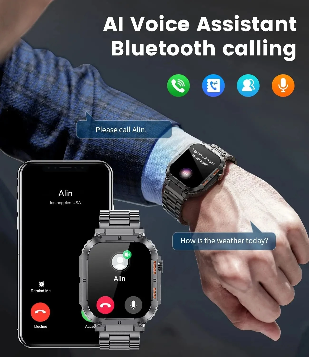 Smart Watch for Men with OEM Reloj Inteligente Fitness Tracker 1.96 Inch BT Call Smart Watch Man full touch screen Long standby