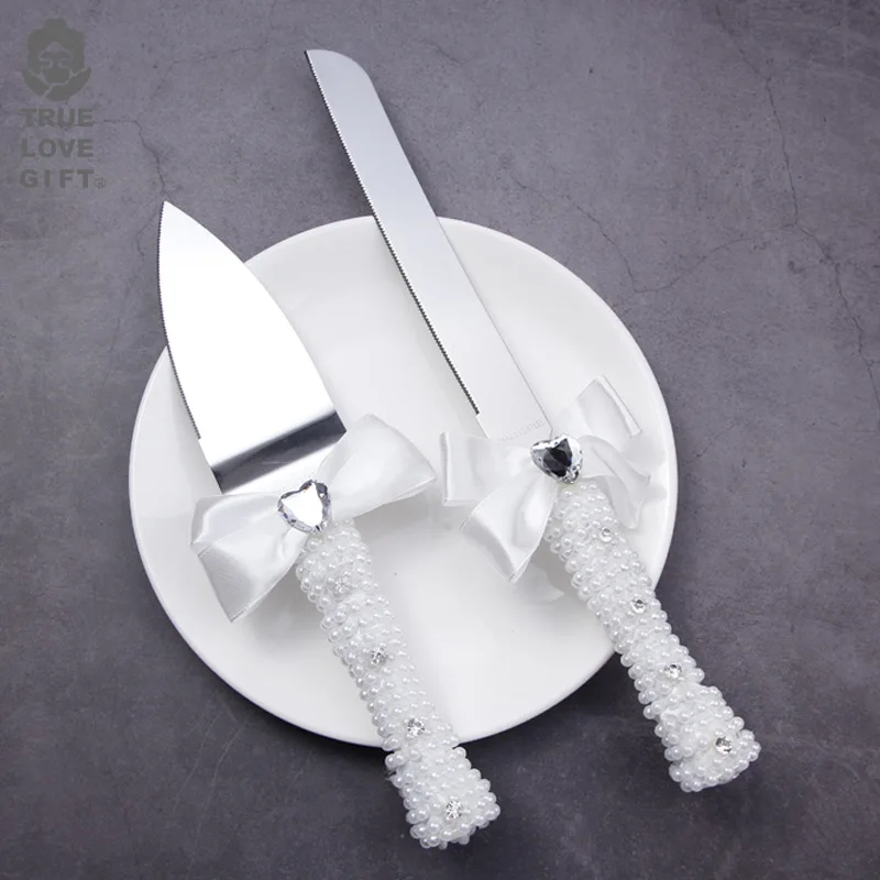 High end lace butterfly wedding cake knife shovel transparent crystal handle knife shovel