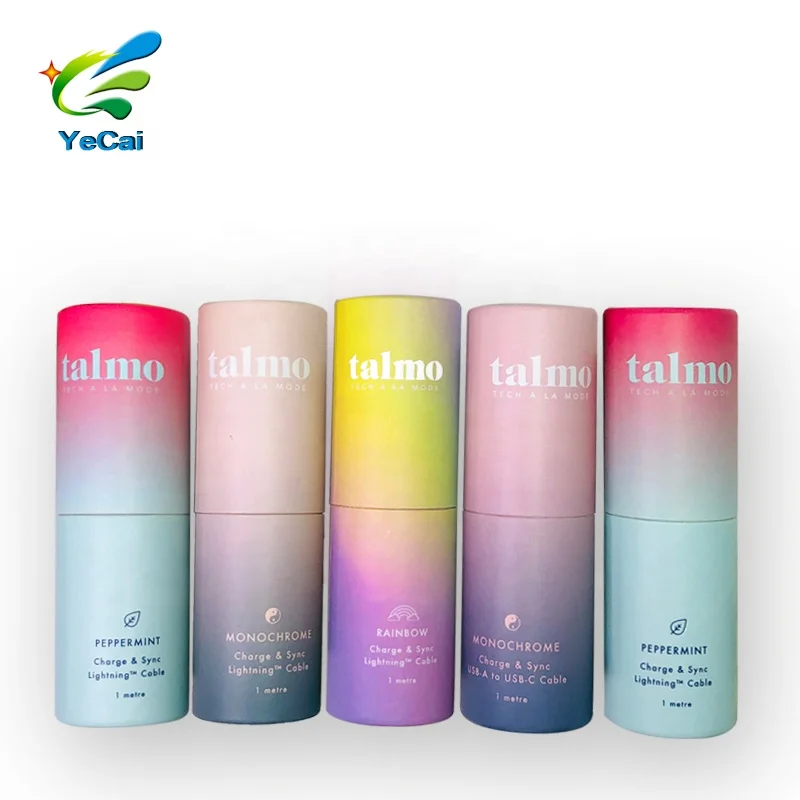 Custom printed eco friendly round cardboard electronic product USB flash drive paper tube packaging for data cable USB