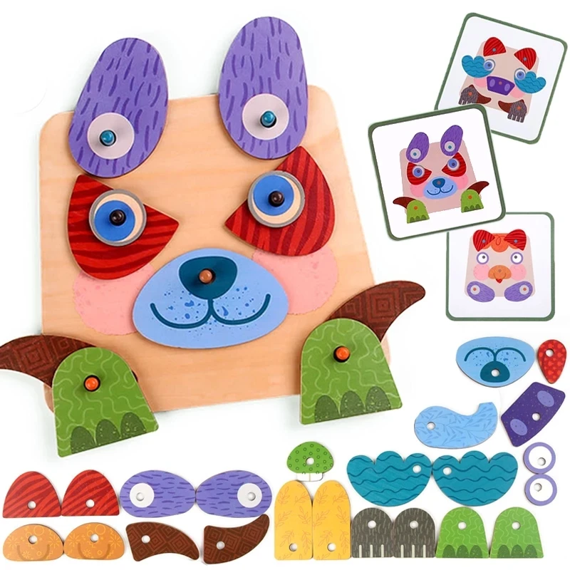 Children Animal 3D Puzzles Toys Face-changing Creativity Matching Puzzles Games Montessori Education Wooden Toy Gift For Toddler