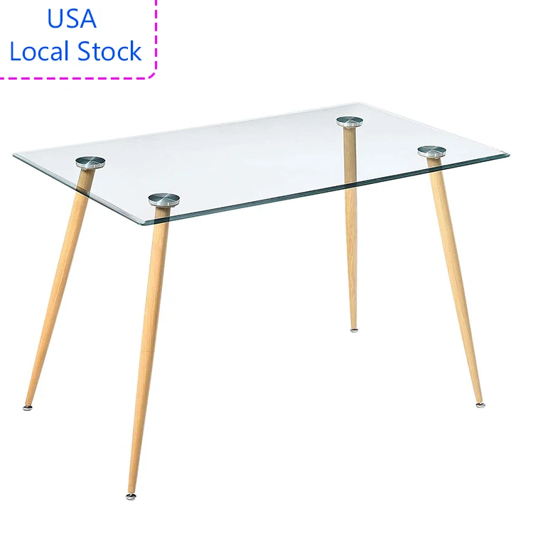 
Modern Glass Dining Table Rectangular Glass Dining Room Table - Tempered Glass Top with Sturdy Metal Leg for Dining Room Kitchen 