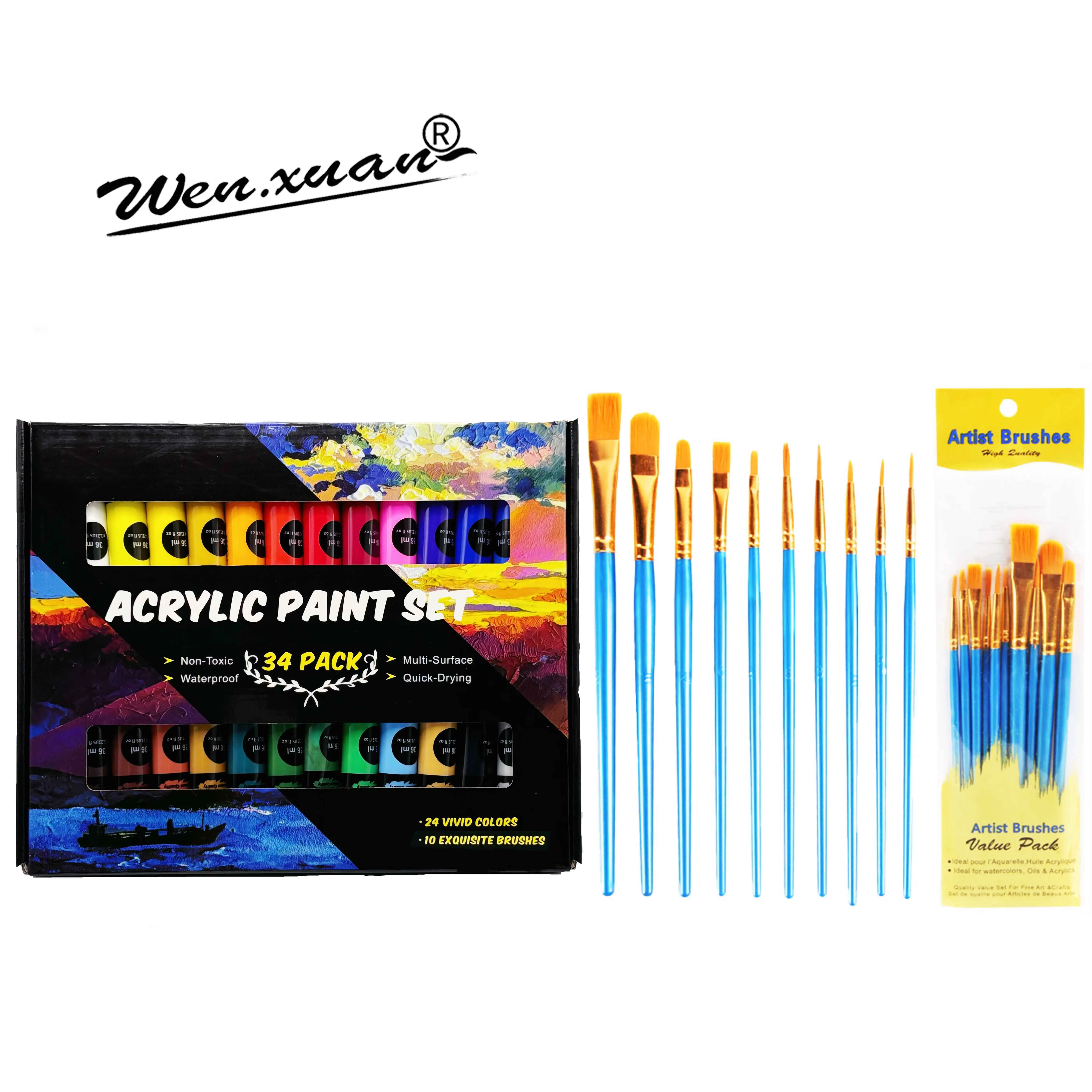 New Arrival Professional Premium Quality 24 Colors 36ml Acrylic Paint Set With 10pcs Brush Art supplier For Artists