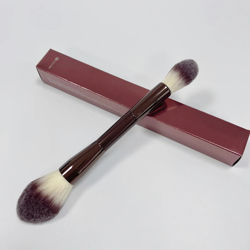 Double Ended Custom Makeup Brush Vegan Liquid Foundation Powder Blush Eye Makeup Private Label Brown Makeup Brush