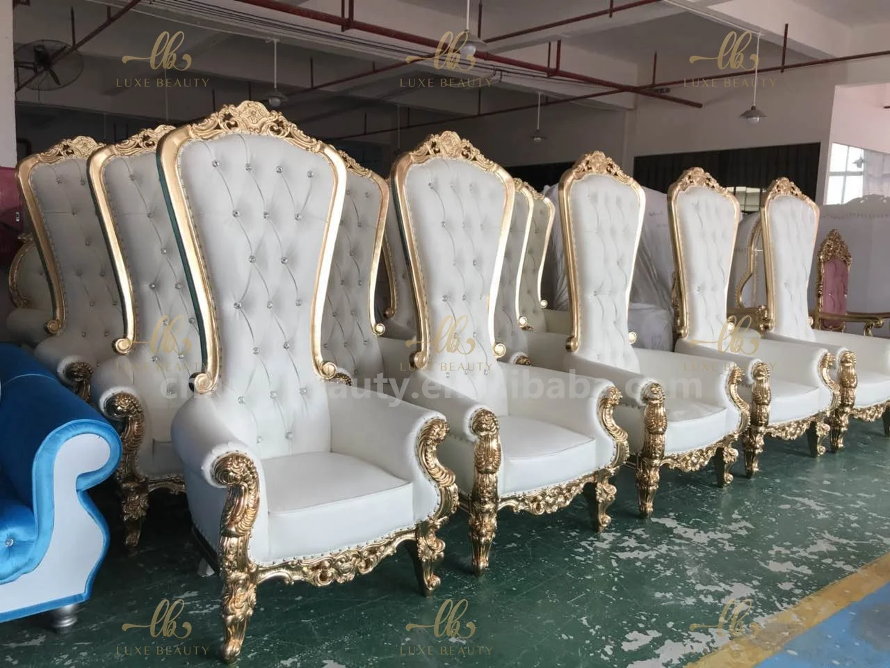 high quality nail salon manicure chair white gold king throne spa pedicure chair China Luxury Foot Spa Pedicure chair with bowl
