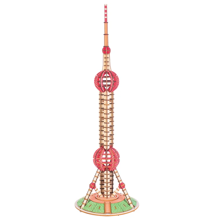 Factory Wholesale Customized World Famous Architecture Laser cut wood puzzles self assembling toys for adults and teenagers