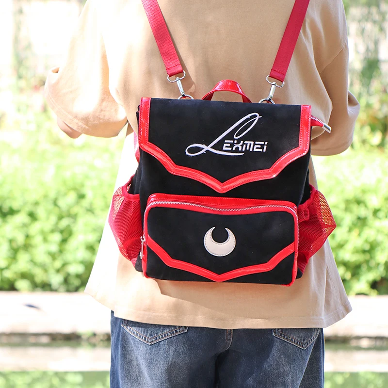 Hot Sale Dark Style Velvet Embroidery Logo on Flap backpack custom punk drawstring tassel Backpack