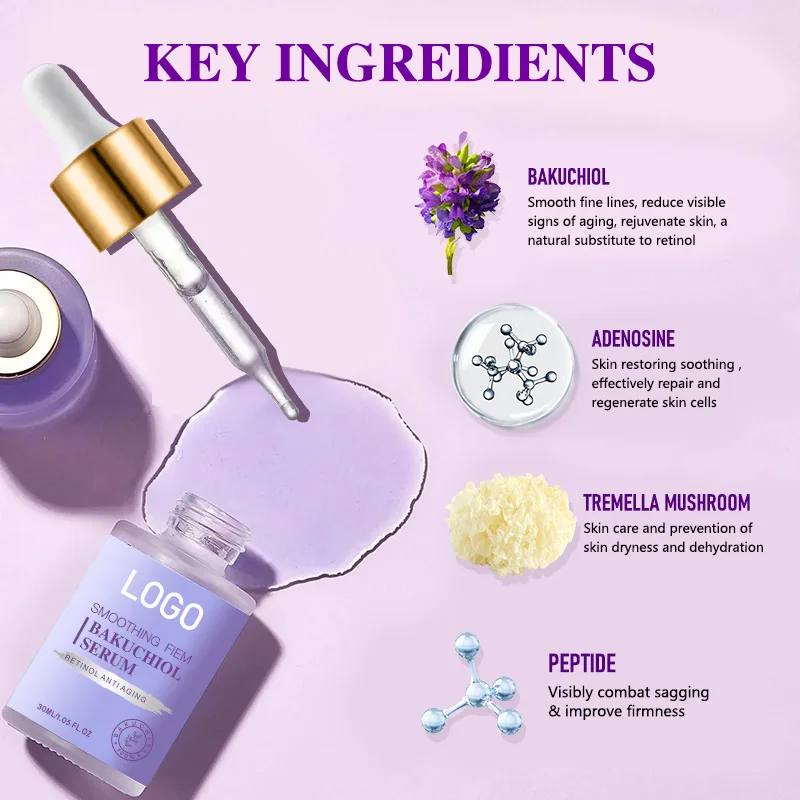 Pure organic skincare smooth anti aging reduce fine lines wrinkles firming collagen retino bakuchiol serum