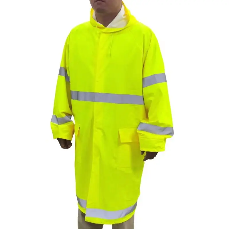 Non- Green Polyester with PVC coated durable Long raincoat with pockets