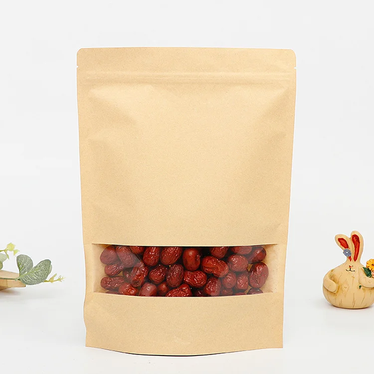 Hot Sell Customized Kraft Paper Self-sealing Bag Nubuck Open Window Food Packaging Bag for Dried Fruit Tea