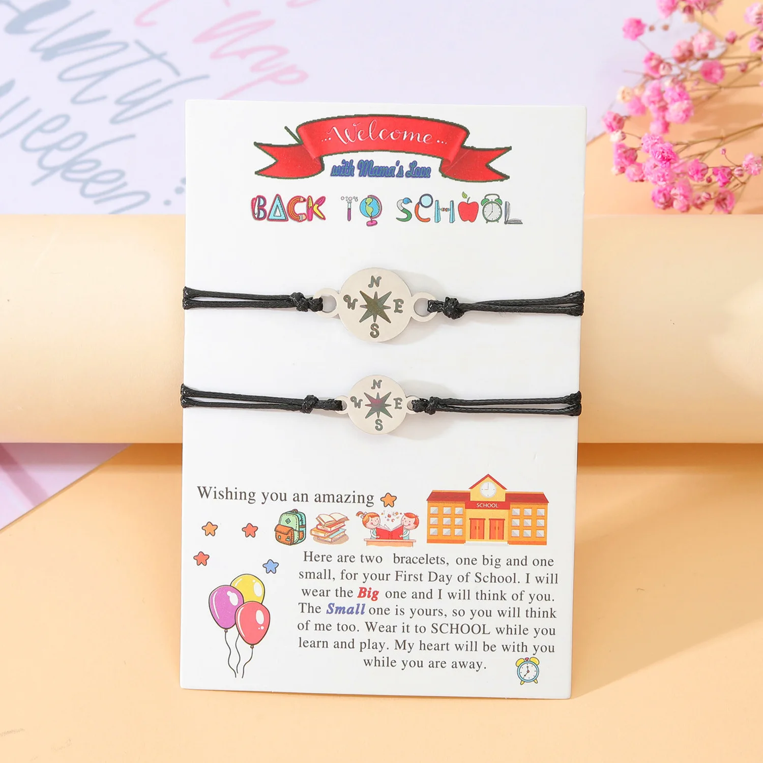 Kindergarten Compass Family Gift Bracelet Parents And Children Woven Rope Bracelet Set Fashion Charm Card Gift Bracelet