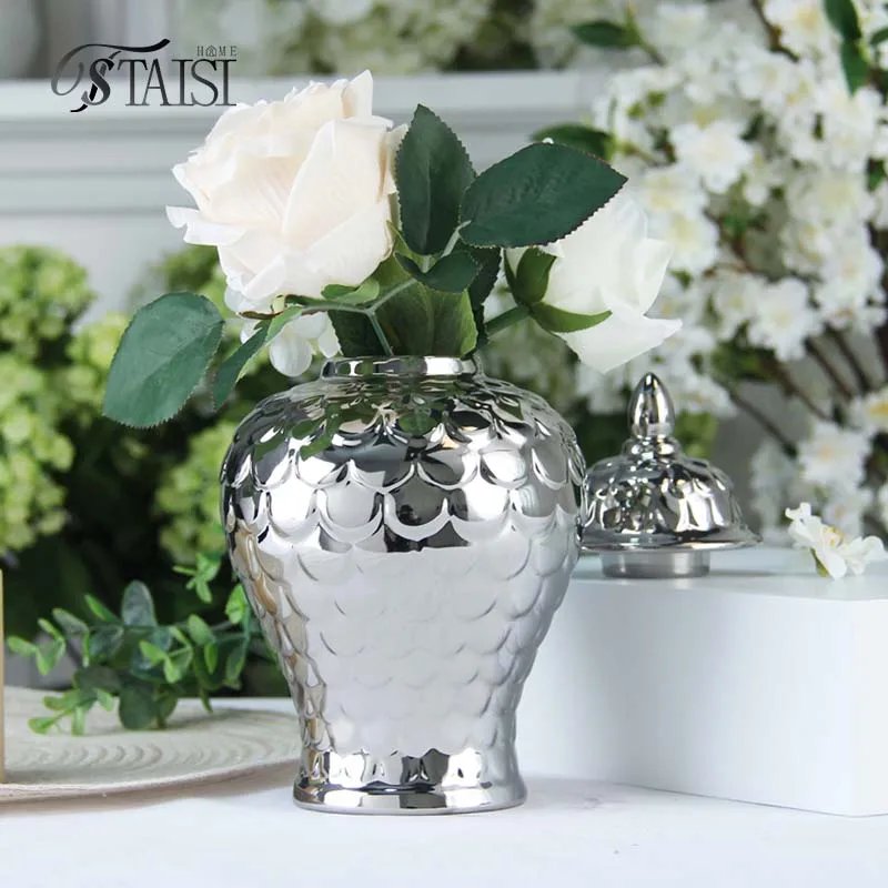 J309S Nordic silver vase decor 18 inch scale designs vase decoration home ginger jars horse design
