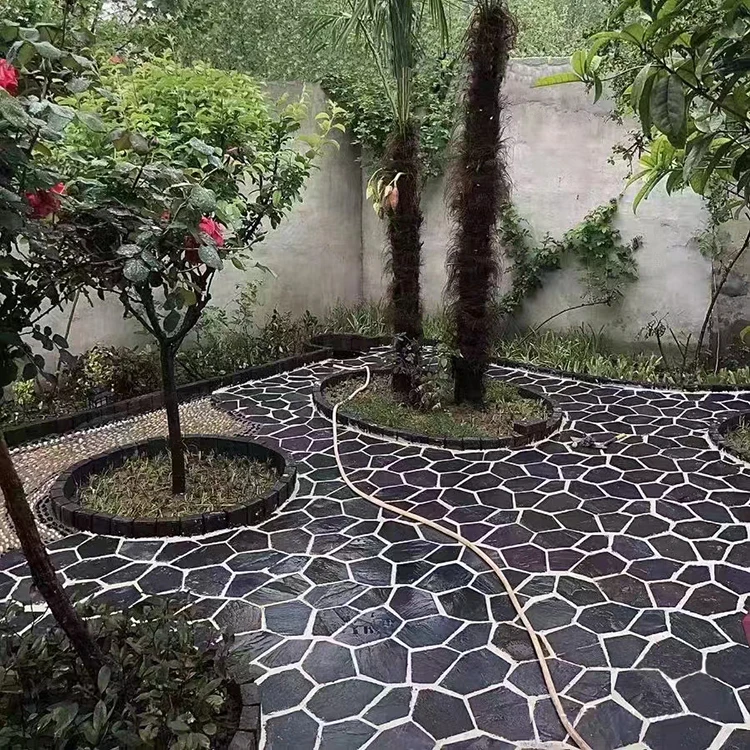 Natural Black Culture Stone Rusty Slate Irregular Courtyard Garden Square Paving Stone Outdoor Ice Crack Crushed Tile