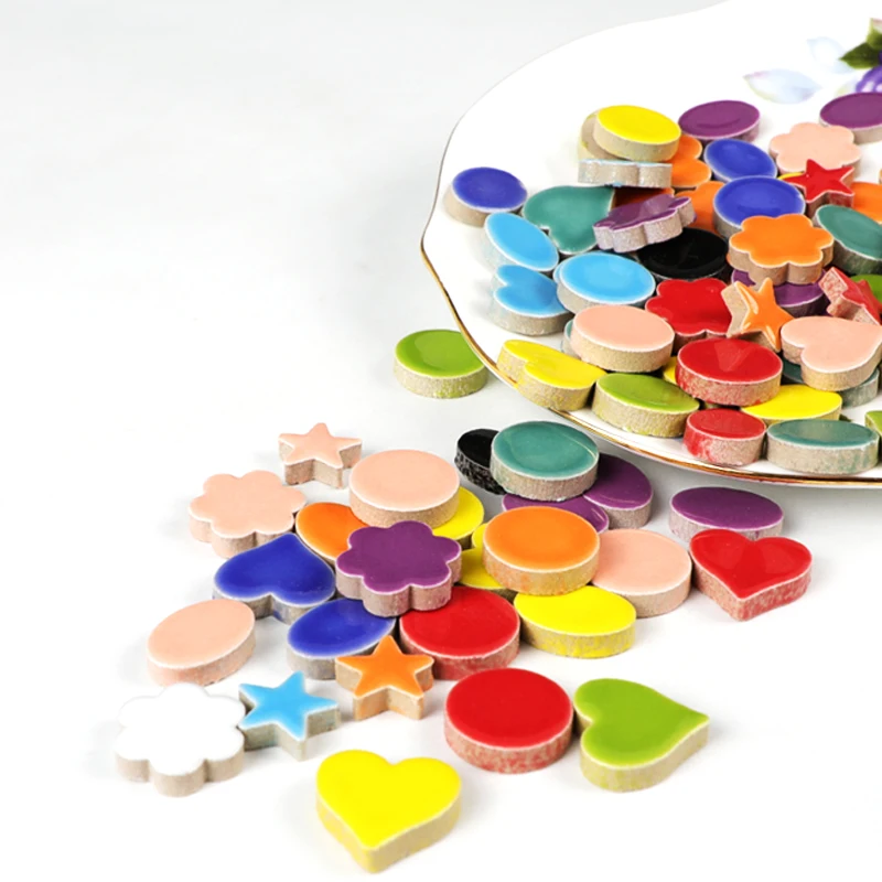 Mix Color Irregular Ceramic Mosaic Tiles Star Round Flower Ellipse Shaped DIY Making Stones for Craft Hobby Art Wall Decoration