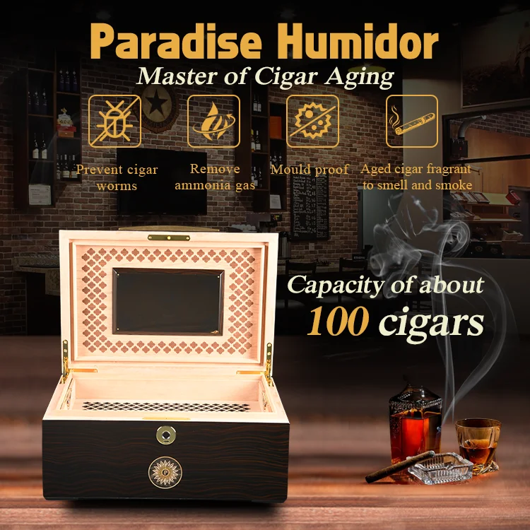 Handmade luxury humidor Italy design cigar cases Spanish cedar wood Maintain humidity Classic Black gold S