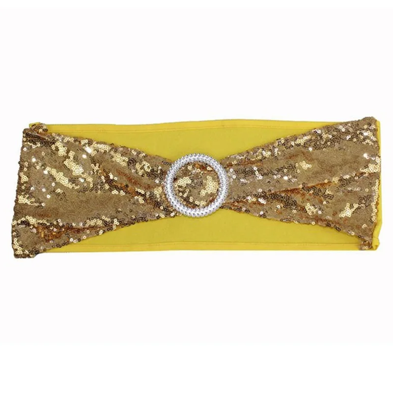 All Around Sequin Chair Sashes with Bows Stretchy Spandex Decorative Shiny Sparkly Sash Band for Banquet Chair Cover