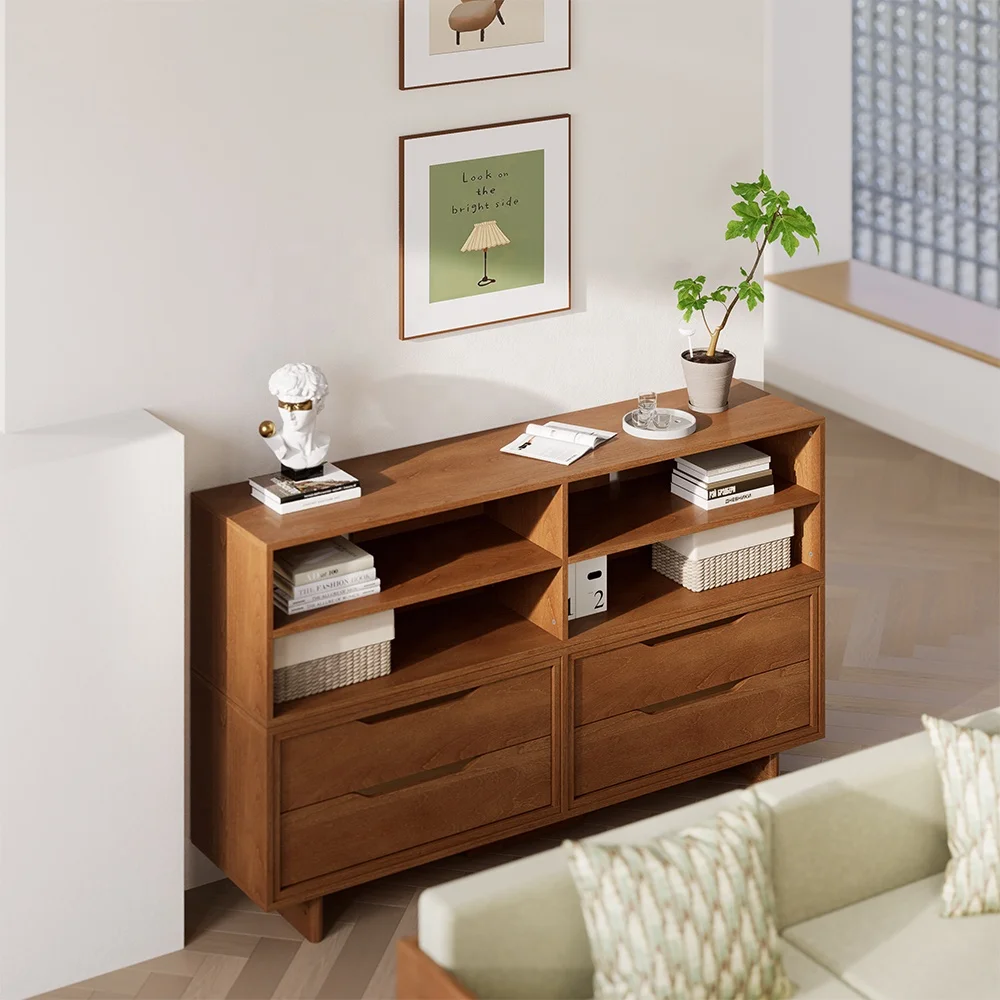 Only B2B Boori Wooden Open Book Shelf Storage Cabinet With 4 Drawers