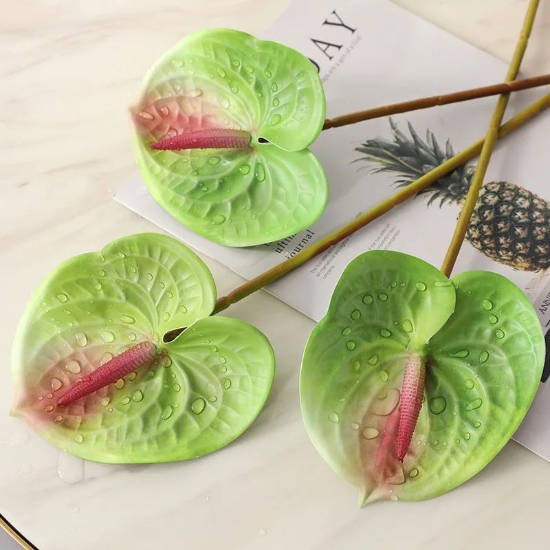 Factory Directly Sale Hand Feel Eva Single Stem Pink Small Plant 3d Print Pu Large Anthurium Artificial Flower Plant Pot