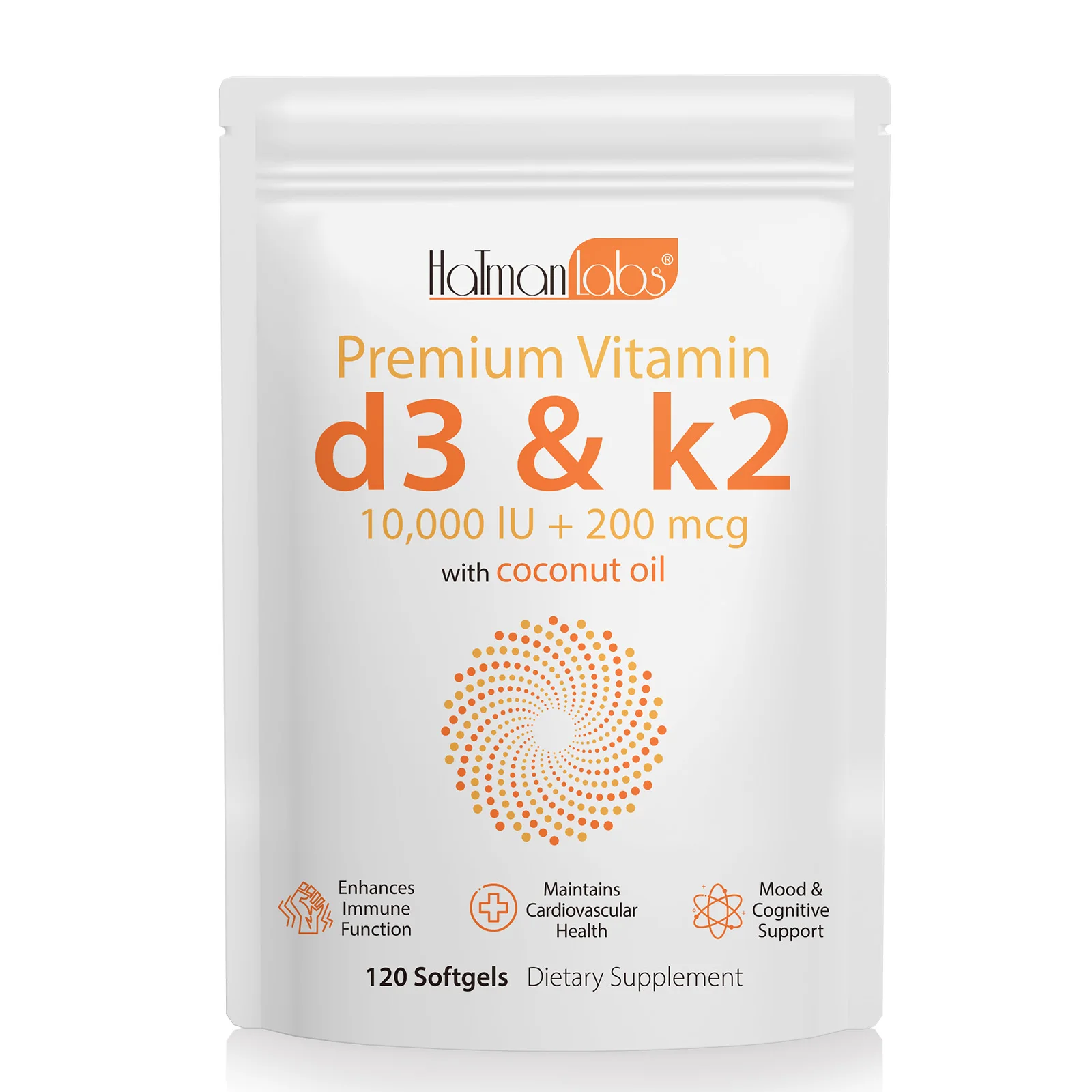 Hatmanlabs enhances immune function coconut oil vitamin d3 k2 softgels capsules supplement vitamin d3 k2 softgel
